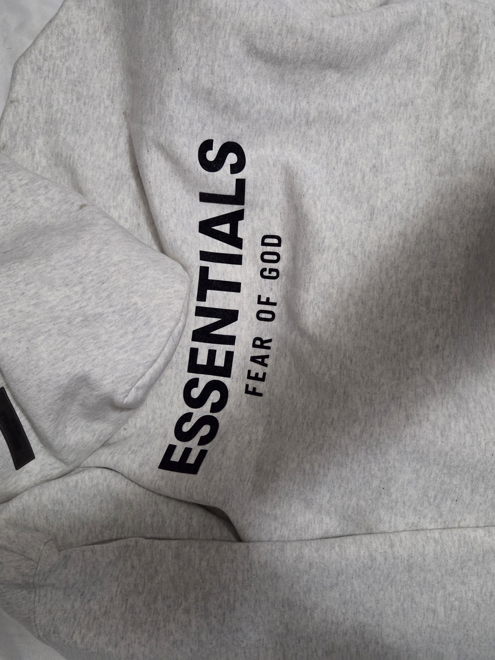 Essentials Heather Gray Sweatshirt with Black Logo Patch